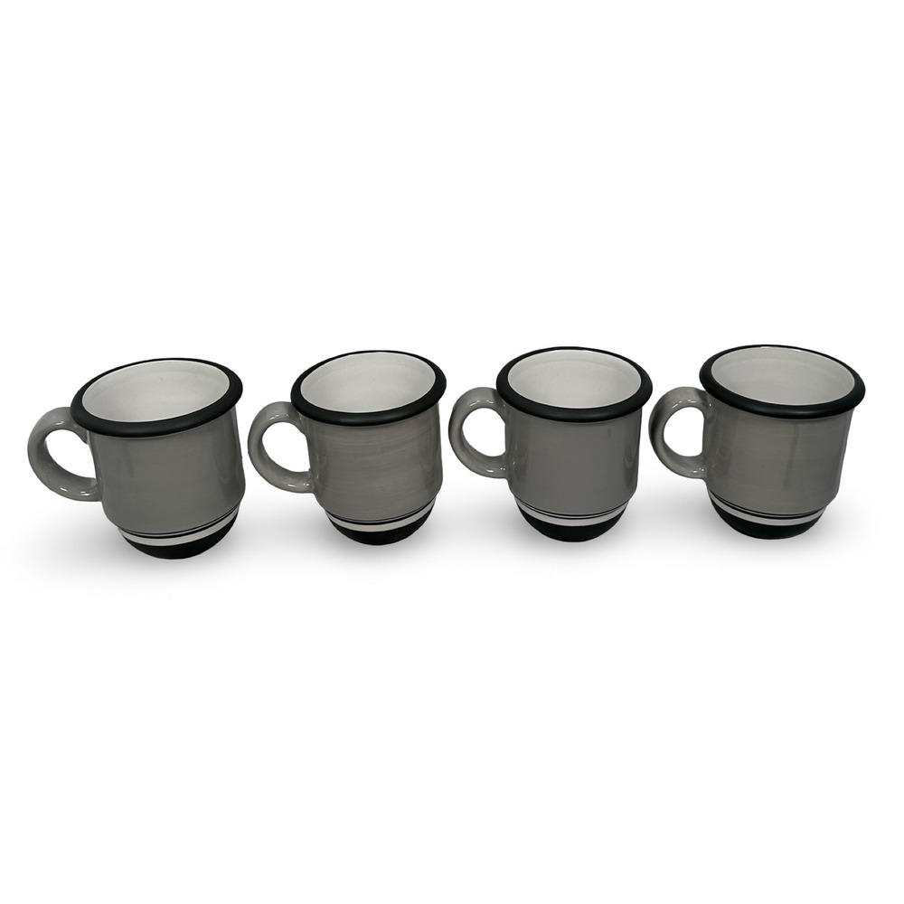 Dansk Stacking Stripe‎ Mugs Set of 4 Gray Black Stoneware Stackable Coffee Cups